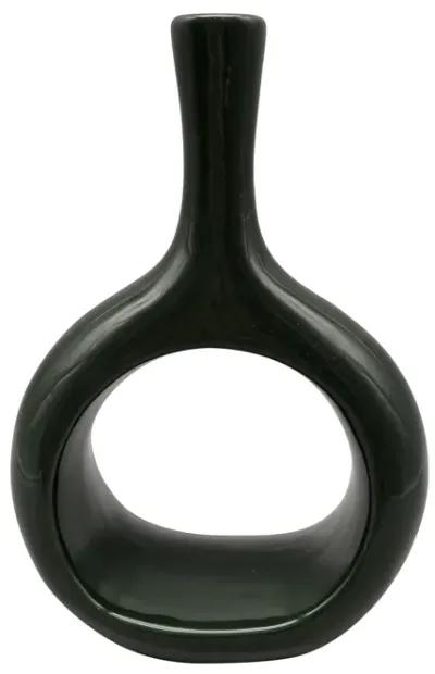 Cer, 9" Curved Open Cut Out Vase, Green