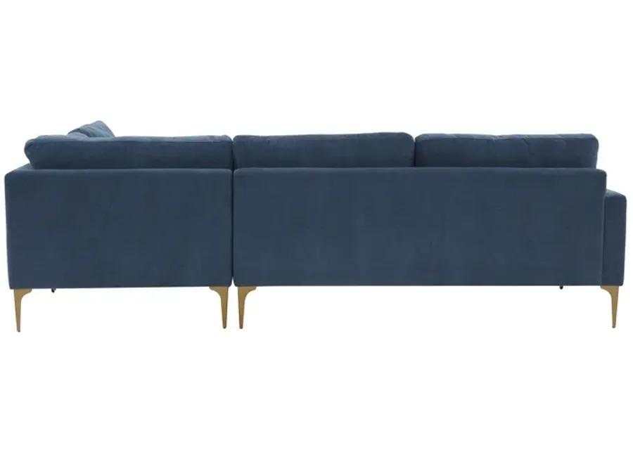 Serena Blue Velvet Large RAF Chaise Sectional