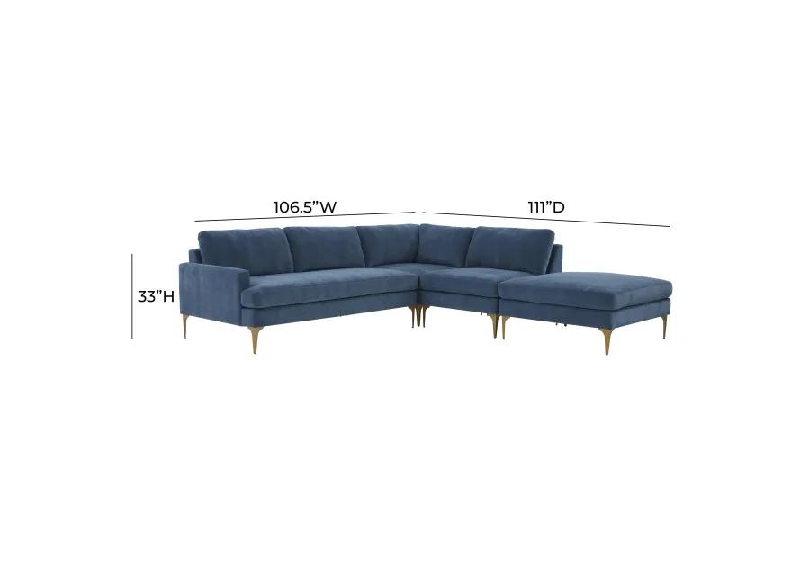 Serena Blue Velvet Large RAF Chaise Sectional