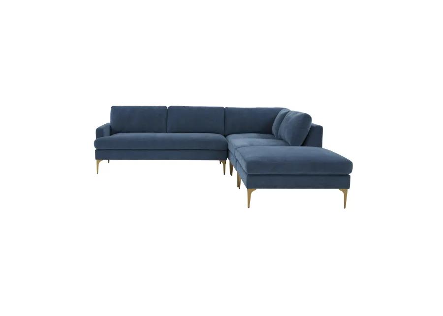 Serena Blue Velvet Large RAF Chaise Sectional