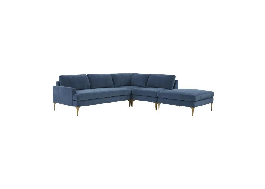 Serena Blue Velvet Large RAF Chaise Sectional