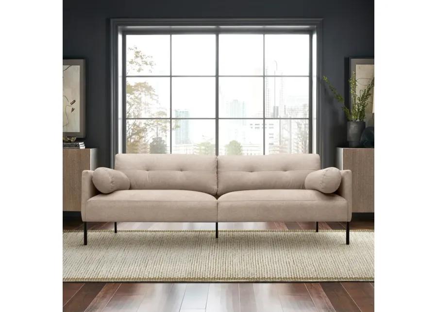 Michalina 84" Beige Fabric Sofa with Black Metal Legs