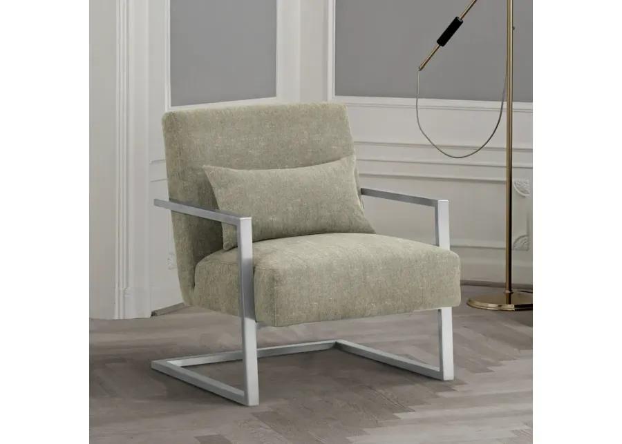 Skyline Modern Accent Chair In Gray Linen and Steel Legs