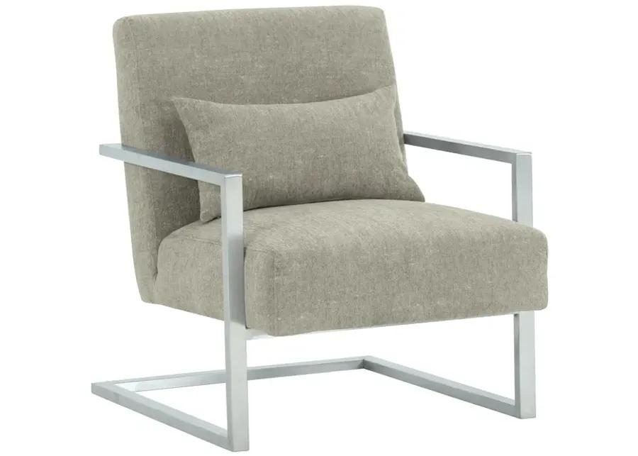 Skyline Modern Accent Chair In Gray Linen and Steel Legs