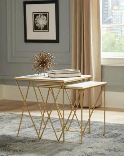 Aherla 2-Piece Nesting Table Set White And Gold