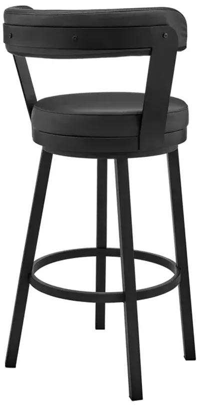 Kobe 26" Counter Height Swivel Bar Stool in Black Finish and Black Faux Leather