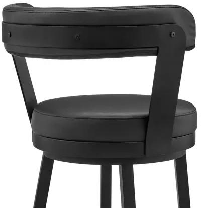 Kobe 26" Counter Height Swivel Bar Stool in Black Finish and Black Faux Leather