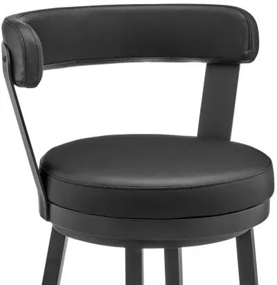 Kobe 26" Counter Height Swivel Bar Stool in Black Finish and Black Faux Leather