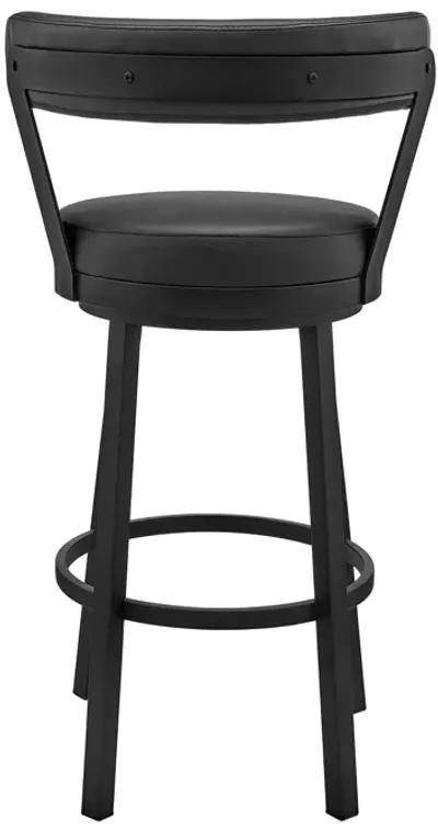 Kobe 26" Counter Height Swivel Bar Stool in Black Finish and Black Faux Leather