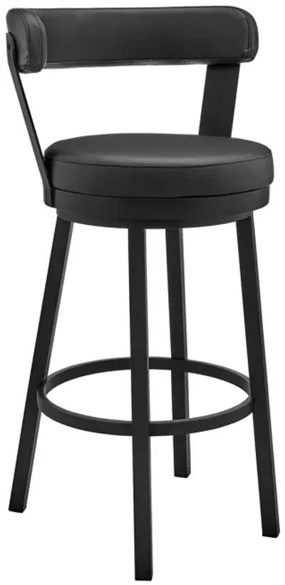 Kobe 26" Counter Height Swivel Bar Stool in Black Finish and Black Faux Leather