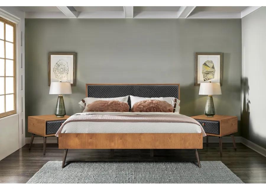 Coco Rustic 3 Piece Upholstered Platform Bedroom set in King with 2 Nightstands 