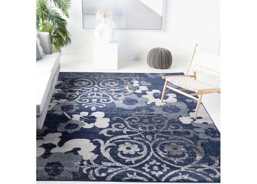 Adirondack Contemporary Navy / Silver 3' X 5' Powerloomed Rug