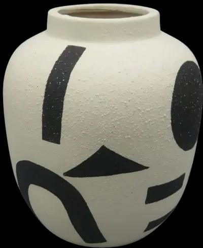 Cer, 6" Funky Bulbous Vase, Ivory/black