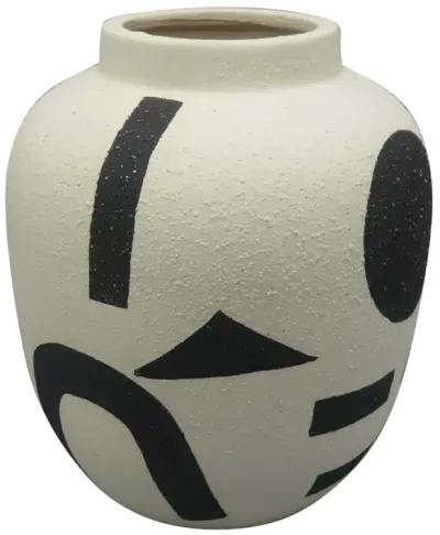 Cer, 6" Funky Bulbous Vase, Ivory/black