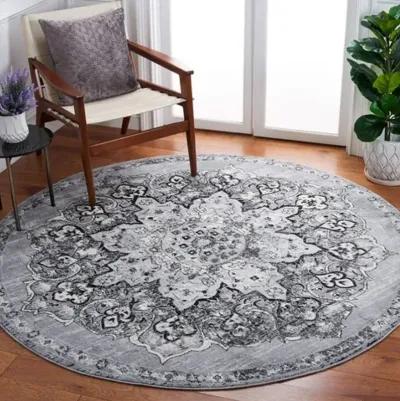 Brentwood 802 Silver / Black 6'-7" X 6'-7" Round Round Powerloomed Rug