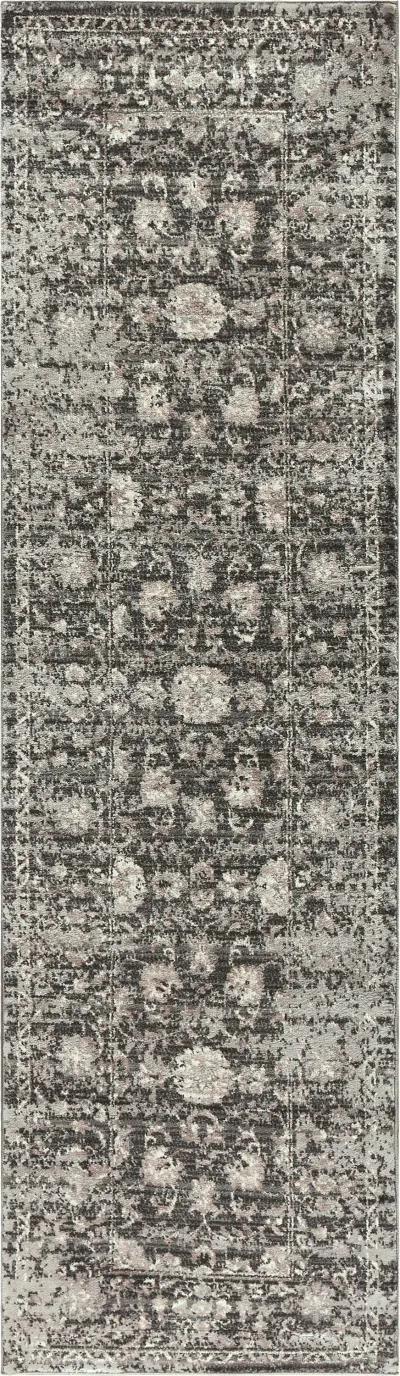 Panache Gray/Taupe Floral Distress Polypropylene 2'3" x 7'7" Runner Rug