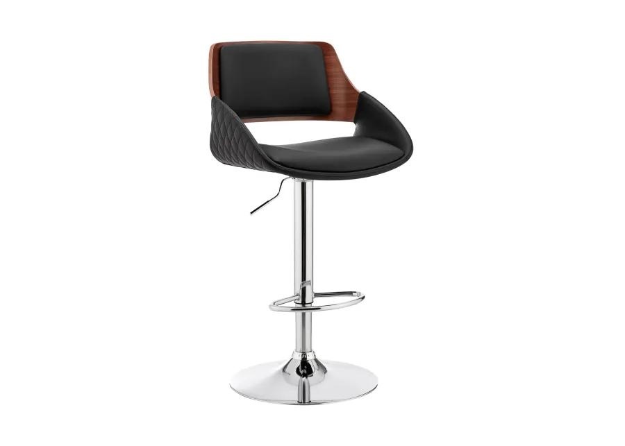 Colby Adjustable Black Faux Leather and Chrome Finish Bar Stool