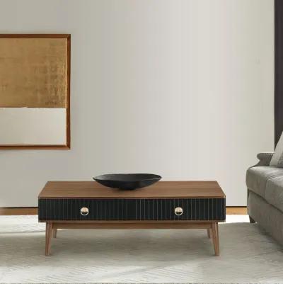 Amigo Black Veneer and Walnut Wood Coffee Table