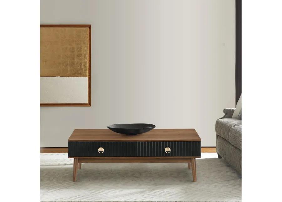 Amigo Black Veneer and Walnut Wood Coffee Table