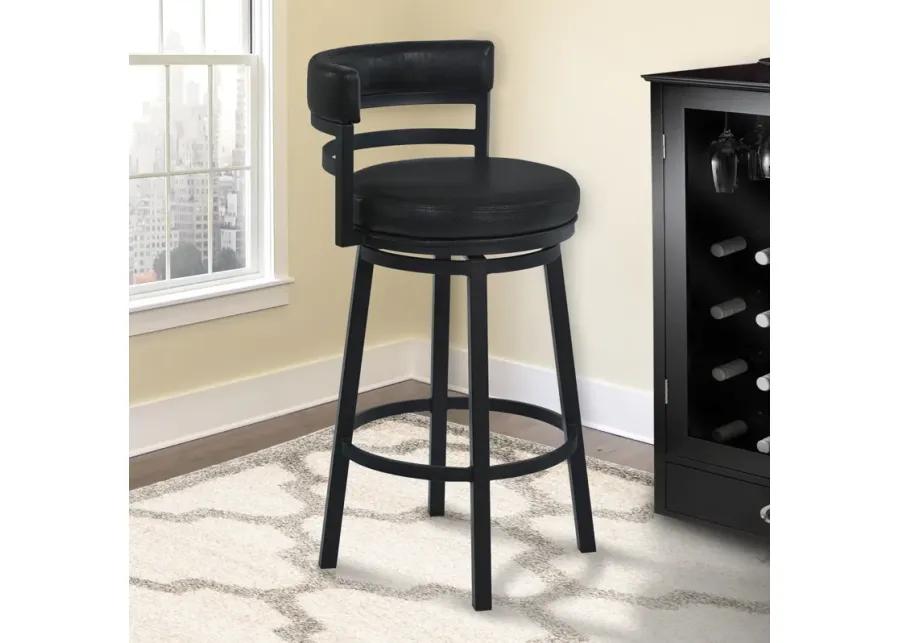 Titana 30" Bar Height Metal Swivel Barstool in Ford Black Pu and Black Finish