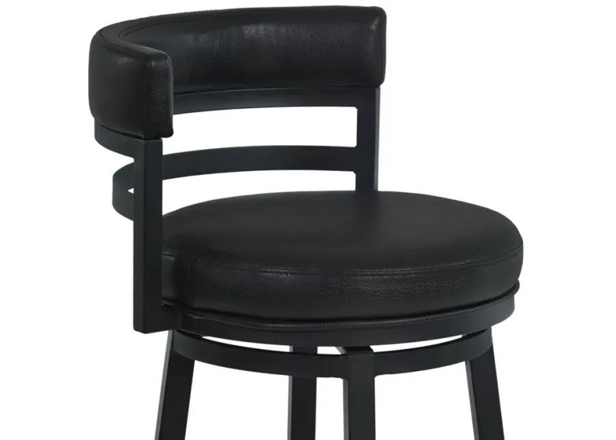 Titana 30" Bar Height Metal Swivel Barstool in Ford Black Pu and Black Finish