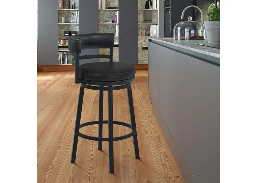 Titana 30" Bar Height Metal Swivel Barstool in Ford Black Pu and Black Finish