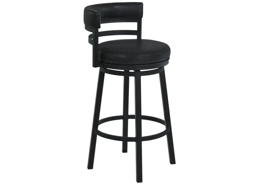 Titana 30" Bar Height Metal Swivel Barstool in Ford Black Pu and Black Finish