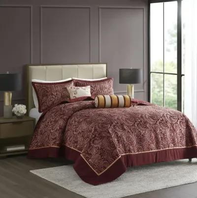 Madison Park Aubrey Burgundy 5 Piece Jacquard Bedspread Set with Throw Pillows