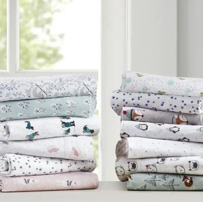 Intelligent Design Cozy Soft Blue Penguins Cotton Flannel Printed Sheet Set