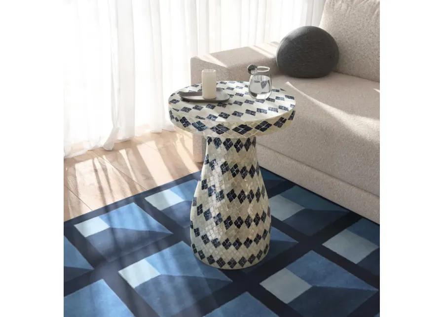 Halio Cream & Blue Checkered Shell Side Table