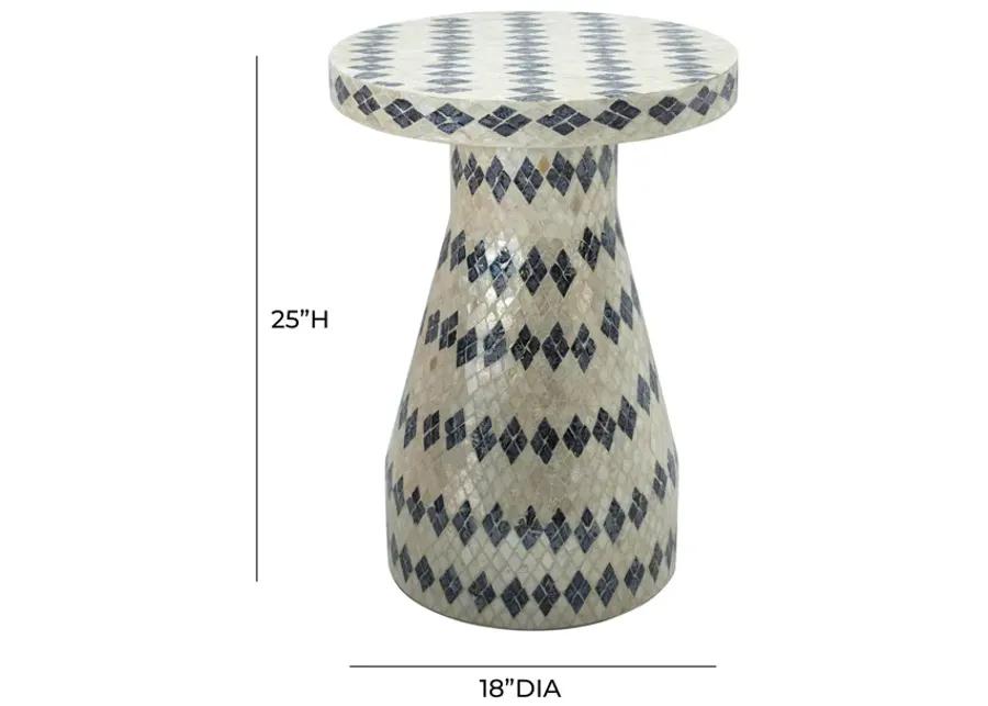 Halio Cream & Blue Checkered Shell Side Table