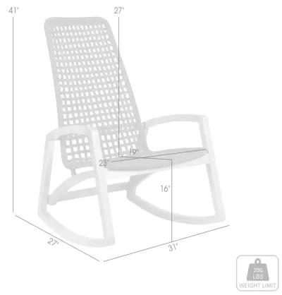 Sequoia Outdoor Patio Rocking Chair in Dark Eucalyptus Wood and Gray Rope