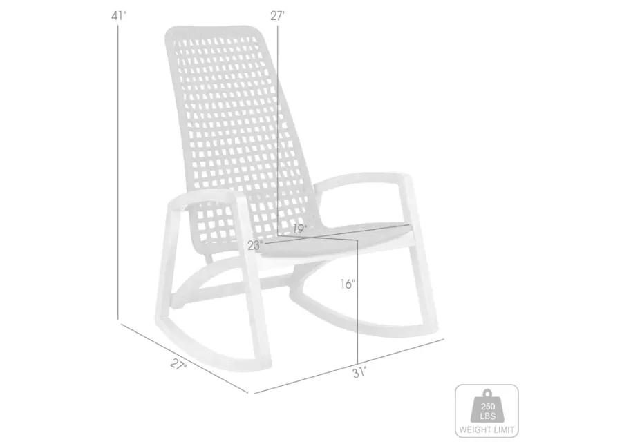 Sequoia Outdoor Patio Rocking Chair in Dark Eucalyptus Wood and Gray Rope