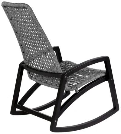 Sequoia Outdoor Patio Rocking Chair in Dark Eucalyptus Wood and Gray Rope