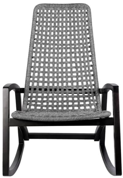 Sequoia Outdoor Patio Rocking Chair in Dark Eucalyptus Wood and Gray Rope