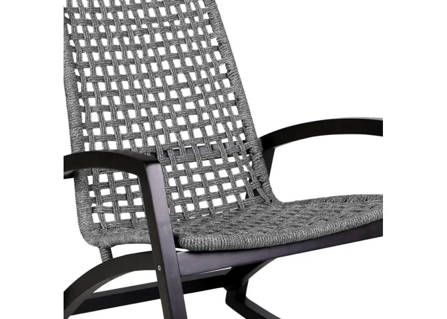 Sequoia Outdoor Patio Rocking Chair in Dark Eucalyptus Wood and Gray Rope