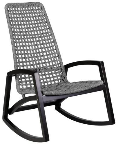 Sequoia Outdoor Patio Rocking Chair in Dark Eucalyptus Wood and Gray Rope