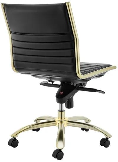 Dirk Low Back Office Chair w/o Armrests in Black with Matte Brushed Gold Base