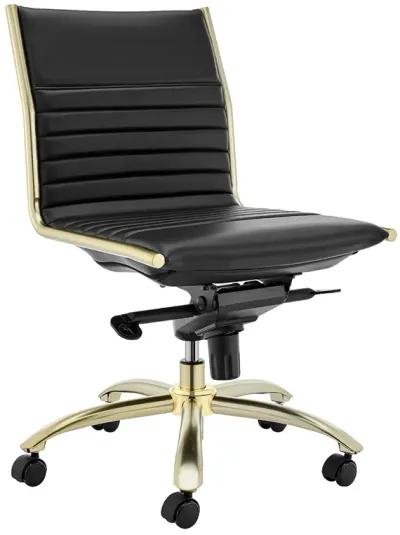 Dirk Low Back Office Chair w/o Armrests in Black with Matte Brushed Gold Base