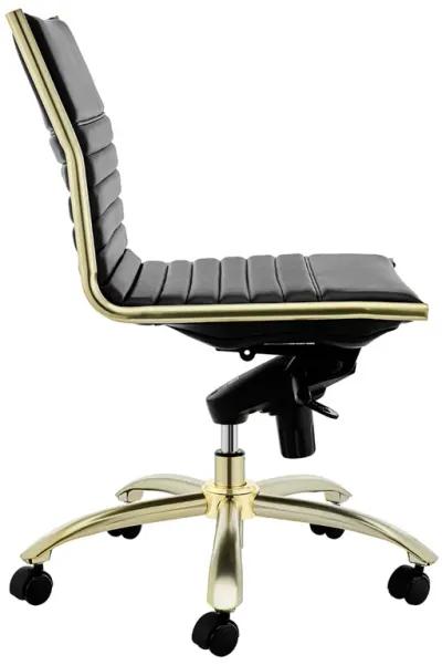 Dirk Low Back Office Chair w/o Armrests in Black with Matte Brushed Gold Base