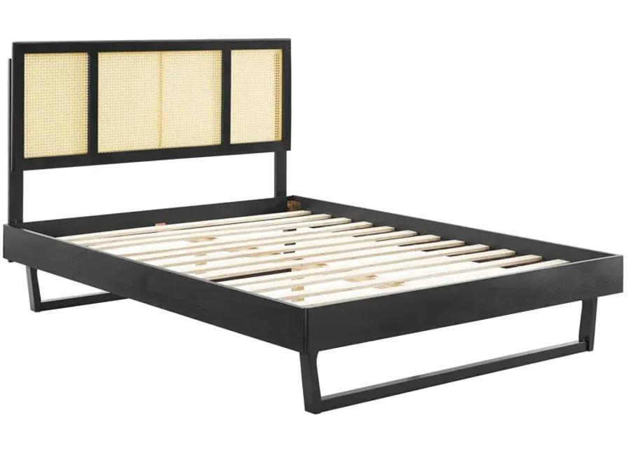 Kelsea Cane and Wood Full Platform Bed With Angular Legs