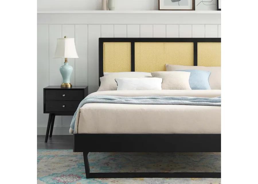 Kelsea Cane and Wood Full Platform Bed With Angular Legs