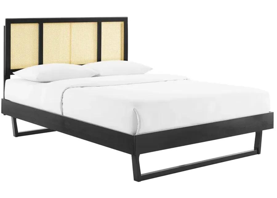 Kelsea Cane and Wood Full Platform Bed With Angular Legs