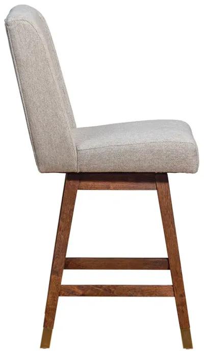 Stancoste Swivel Counter Stool in Brown Oak Wood Finish with Taupe Fabric