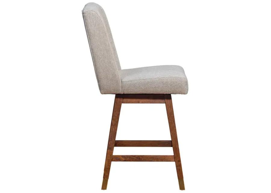 Stancoste Swivel Counter Stool in Brown Oak Wood Finish with Taupe Fabric