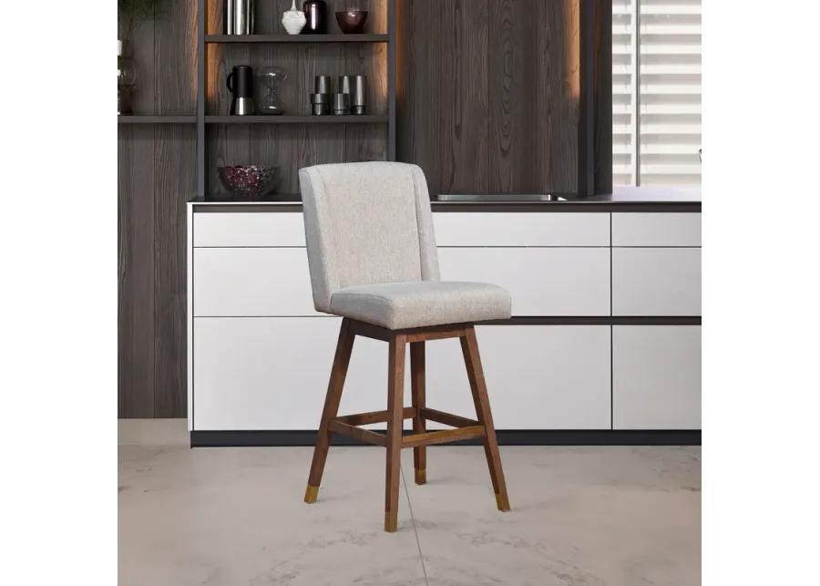 Stancoste Swivel Counter Stool in Brown Oak Wood Finish with Taupe Fabric