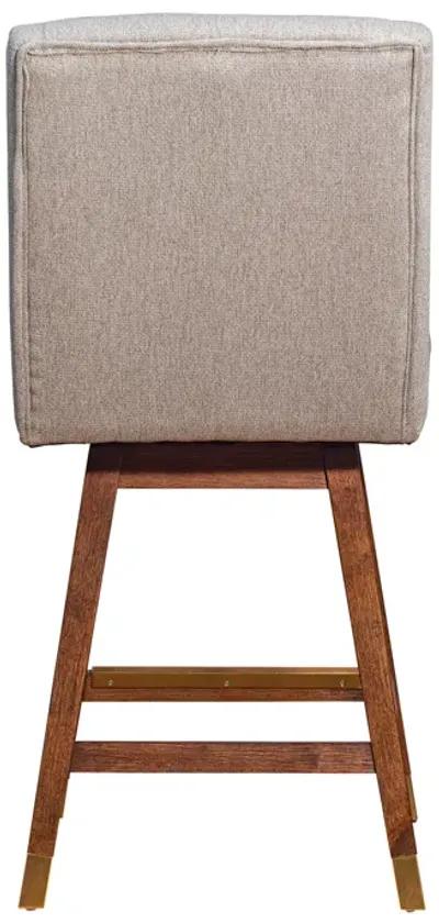 Stancoste Swivel Counter Stool in Brown Oak Wood Finish with Taupe Fabric