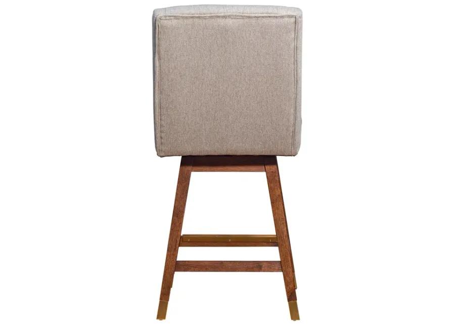 Stancoste Swivel Counter Stool in Brown Oak Wood Finish with Taupe Fabric