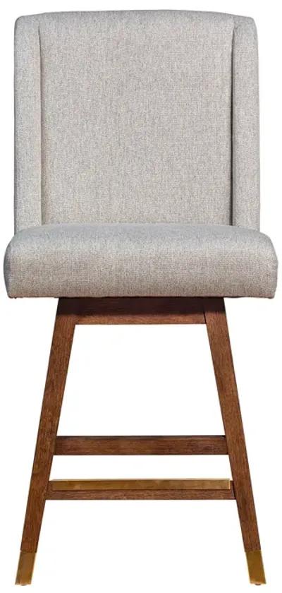 Stancoste Swivel Counter Stool in Brown Oak Wood Finish with Taupe Fabric