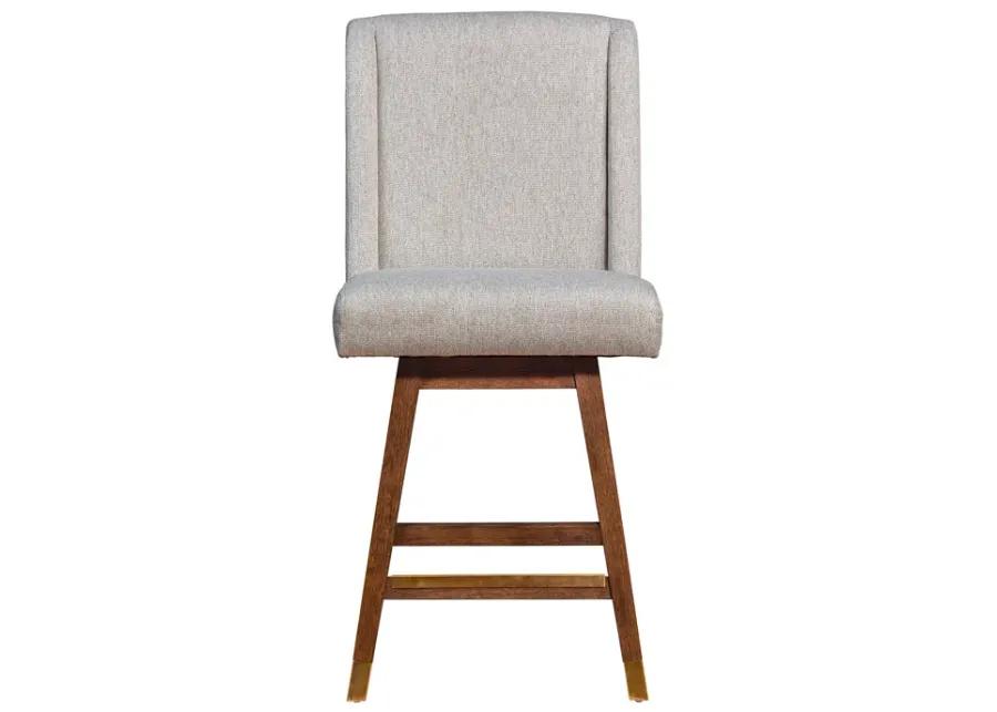 Stancoste Swivel Counter Stool in Brown Oak Wood Finish with Taupe Fabric